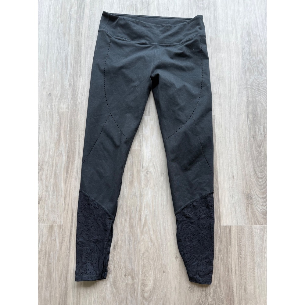 Fabletics Black Leggings Activewear Rose‎ Floral Lace Trim Athletic Yoga Pants m